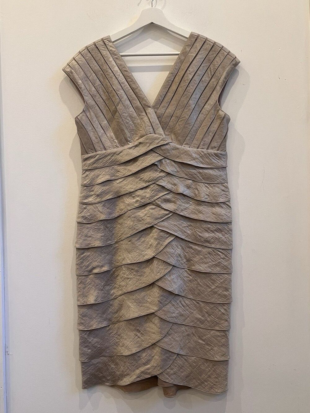 Adrianna Papell Beige Taupe Layered Midi Dress